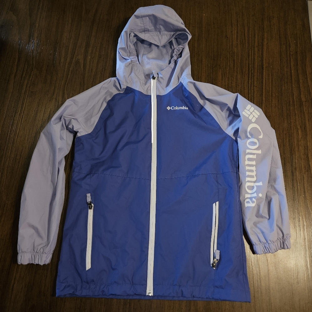 Columbia Girl's Windbreaker SZ L (14/16) Purple & Lavender Zipper Front Long SLV